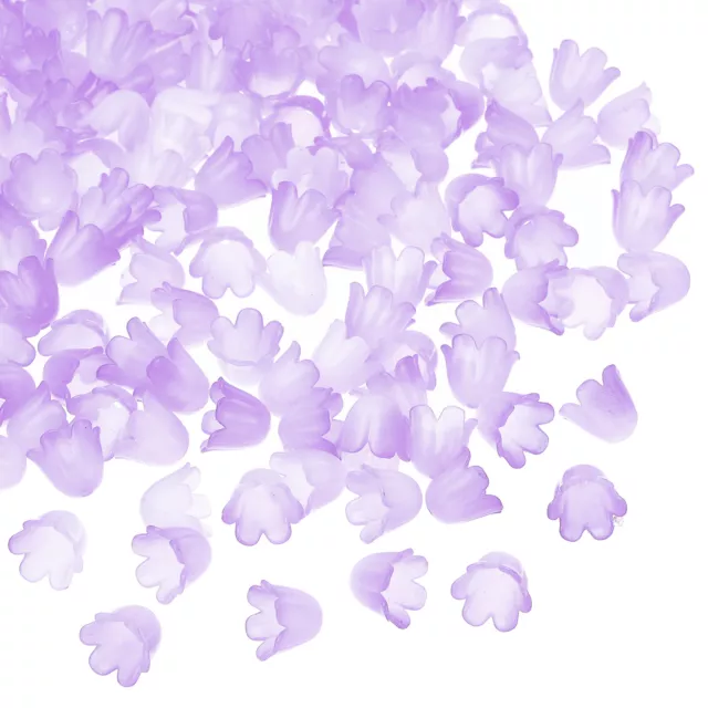300Pcs 0.3x0.4" Acrylic Frosted Flower Beads Flower Bead Caps, Lilac Purple