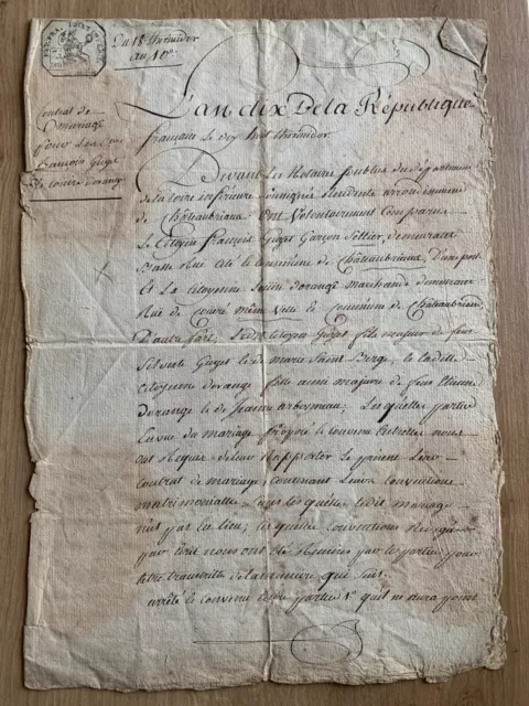 Chateaubriant (Loire Atlantique) 1802 Contrat de mariage