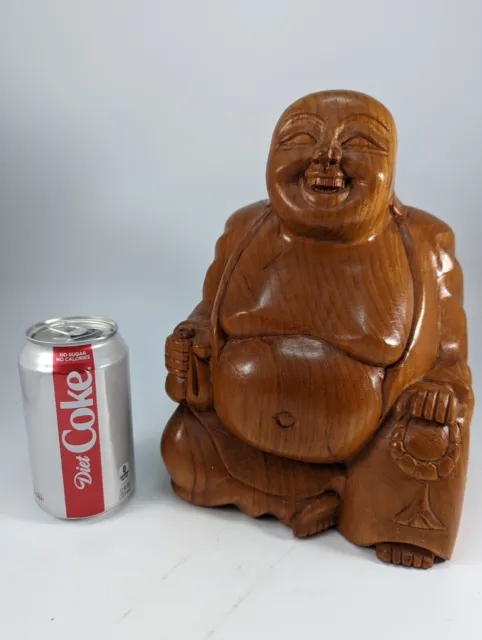 Vintage Hand Carved Wood Laughing Buddha.