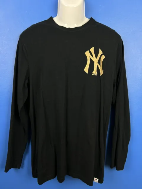 New York Yankees Majestic fan shirt MLB Baseball large long sleeve black/gold