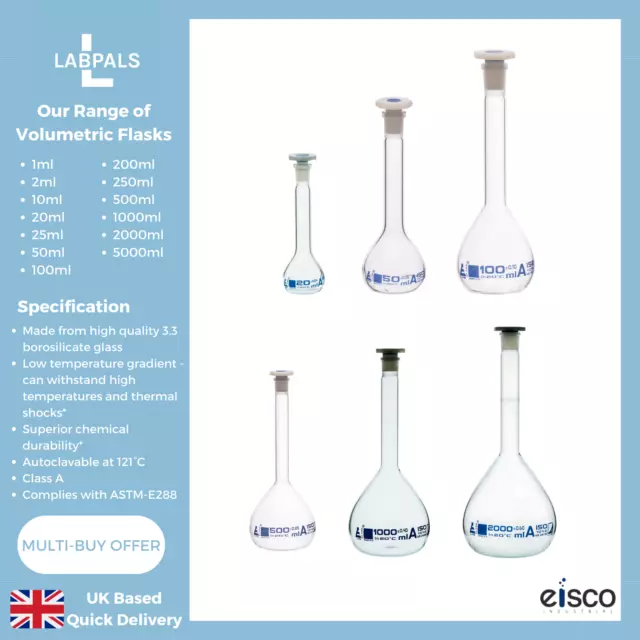 Premium Borosilicate Volumetric Flasks - Class A - 1ml - 5000ml