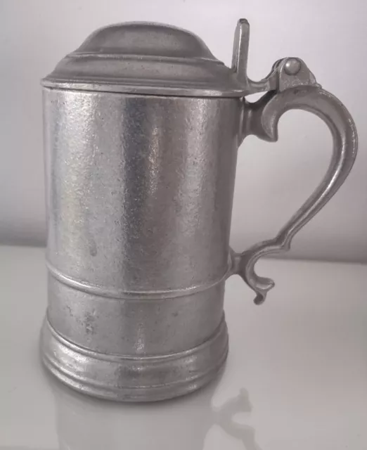 Vintage Pewter Wilton Armetale Plough Tavern Beer Stein Mug with Hinged Lid 6” 