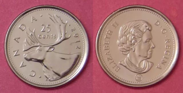 Brilliant Uncirculated 2012 Canada 25 Cents From Mint's Roll