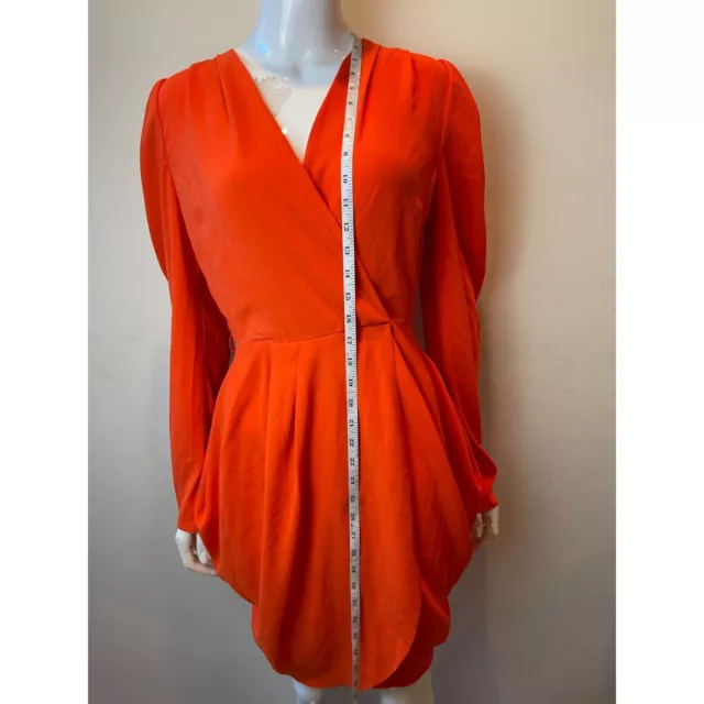 NWT ASOS Women Plunge Wrap Dress Long Sleeve Back Zip Asymmetrical Orange Size 6 3