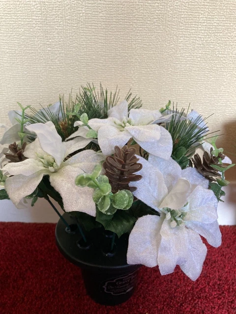 White Poinsettia Christmas Grave Pot Grave Flowers Cemetery Vase