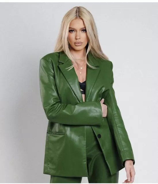 ZARA OLIVE GREEN Faux Leather Blazer Size XS 👒👒👒👒 £45.00 - PicClick UK