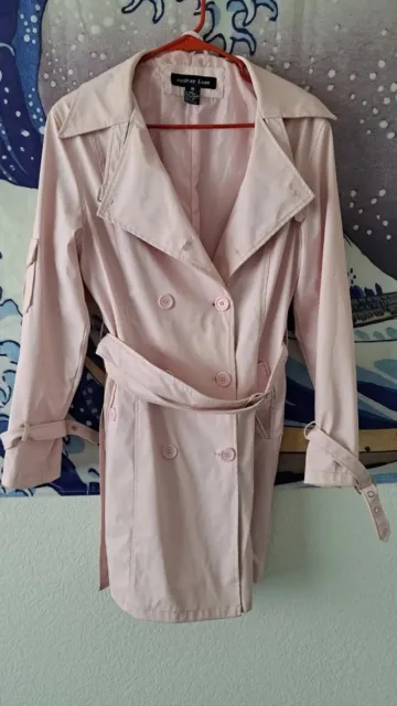 Women's Vintage Pink Audrey Lane Rain Trench Coat Jacket Pockets Size Medium