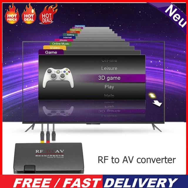 RF to AV Analog TV Receiver Converter Modulator Power Adapter w/AV Cable