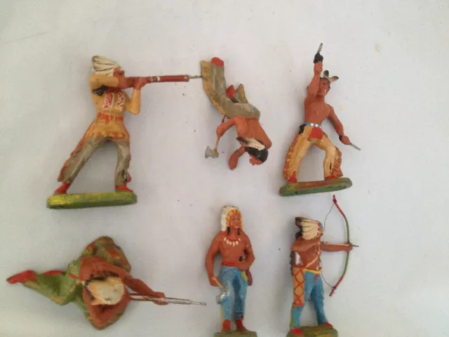 Hausser Elastolin Indianer Wildwest 6 Figuren von ca. 1935/55 (A192) TOP 3