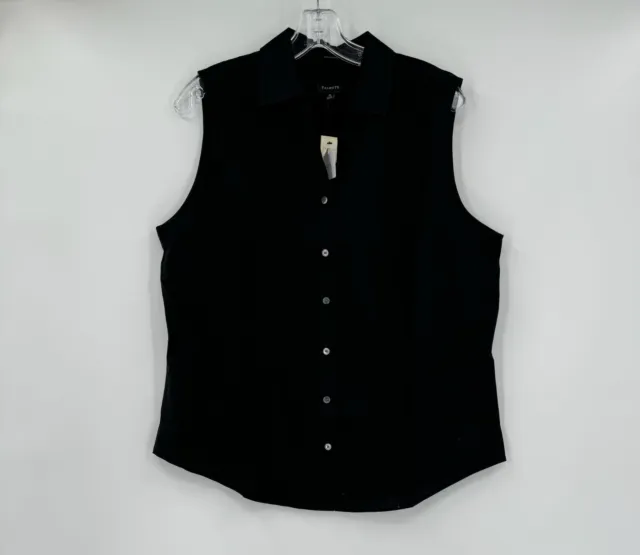 Talbots Womens Black Woven Cotton Collared Sleeveless Button Up Top Sz 16 NWT