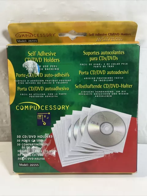 Compucessory Self Adhesive CD/DVD Sleeve, Holds 1 Disk - 50 pack New Sealed