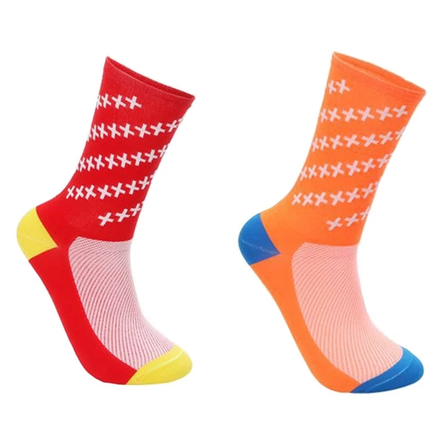 2 Pairs Cycling Socks Riding Bicycle Bike Sports Ankle Socks XC MTB Red Orange