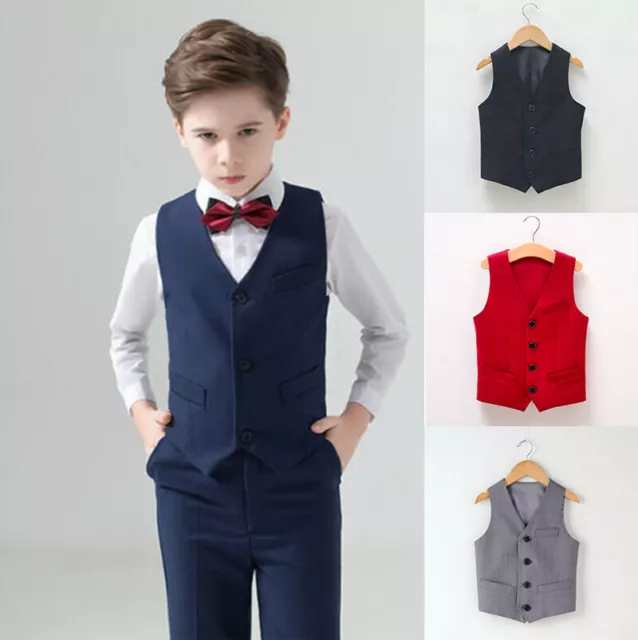 Kids Boys Button Up Wedding Party Formal Waistcoat Vest Prom Suit Pageboy 2-11Y