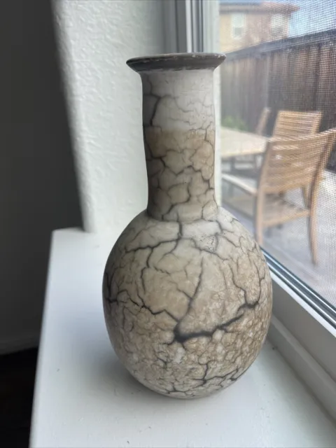 Raku Pottery Handmade Ceramic Crackle Small  8.7 Inches Vase Signed