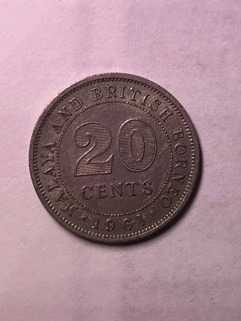 1961 Malaya & British Borneo 20 Cents XF High Quality Coin Elizabeth II