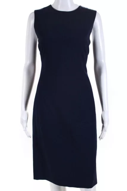 Theory Women's Round Neck Sleeveless A-Line Midi Navy Blue Dress Size 2