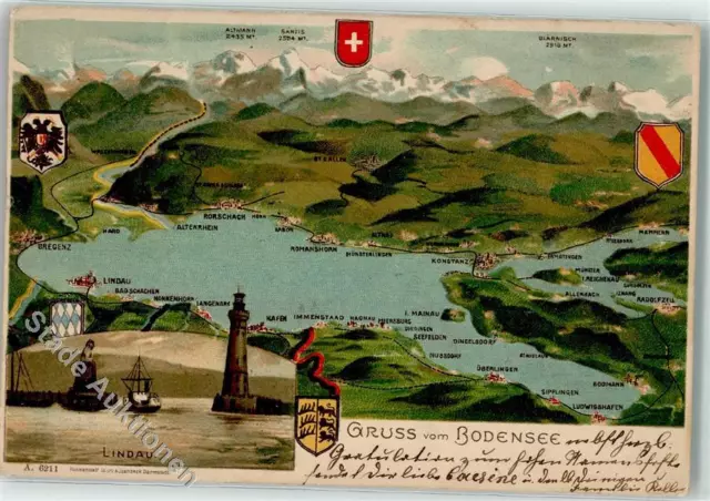 39262937 - 8990 Lindau Gruss vom Bodensee Wappen Turm Hafen Einfahrt Schifff