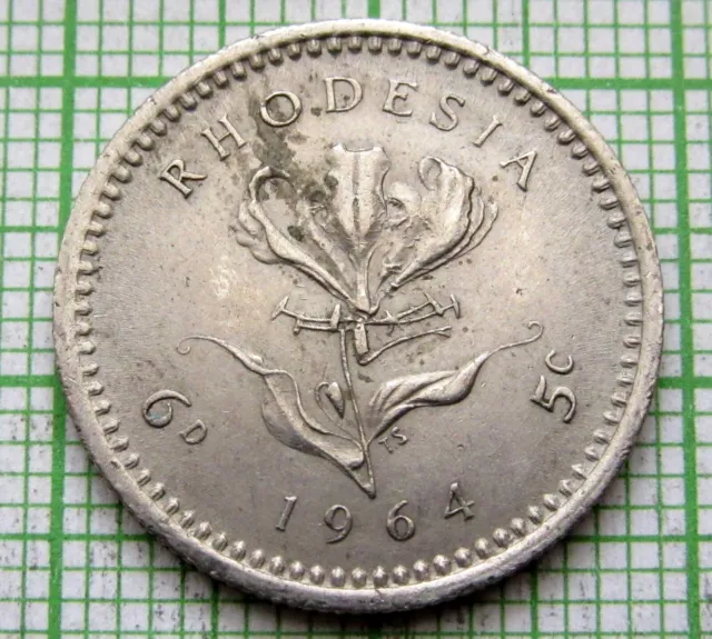 Rhodesia Elizabeth Ii 1964 6 Pence - 5 Cents, Flame Lily Flower