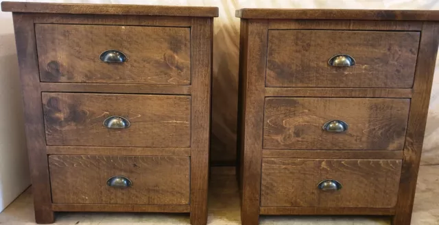Pair Of New Solid Wooden Bedside  Chests 2 Cabinets Rustic Plank Pine Furniture