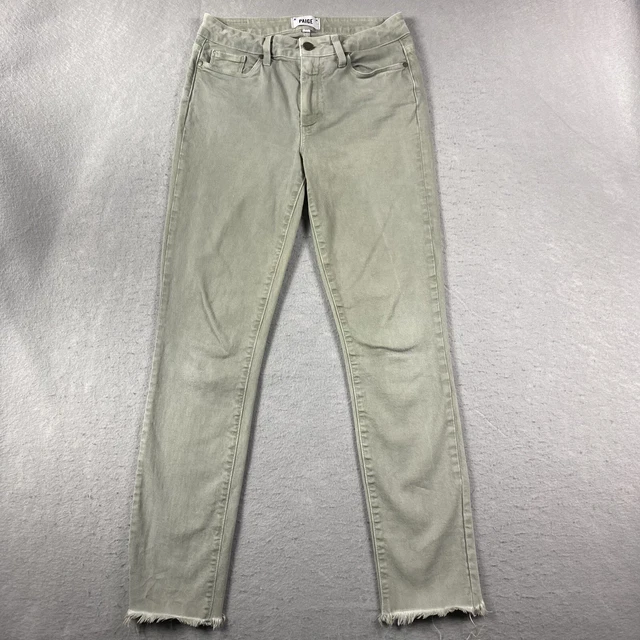 Paige Jeans Womens 27 Green Hoxton Ankle Peg Skinny Fit Mid Rise Raw Hem Stretch