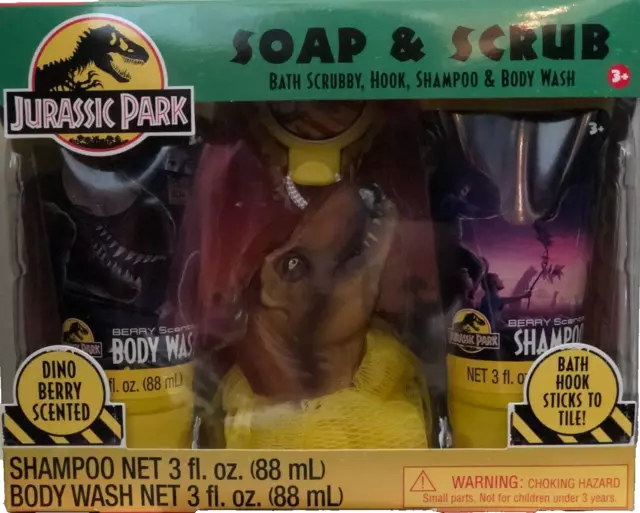 Jurassic Park Soap & Scrub Bath Scrubby, Hook, Shampoo & Body Wash NIB
