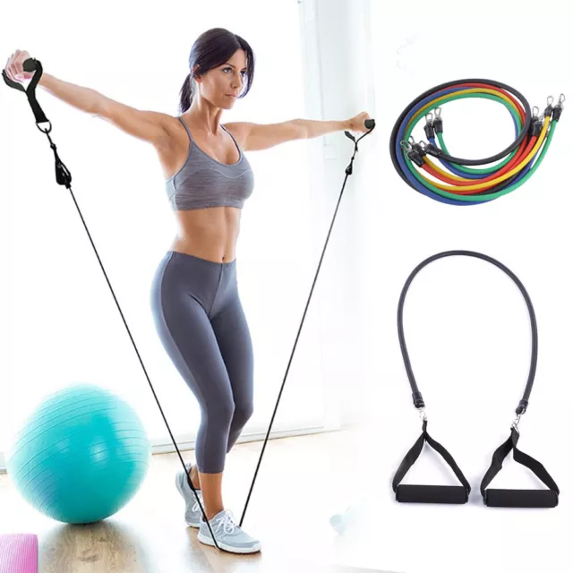 11PCS Resistance Bands Set Yoga Pilates Workout Band Fitness Heavy Duty Exercise