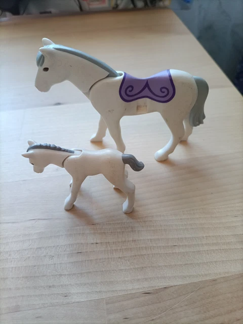 Cheval Blanc Avec Armure Bleue Playmobil - Chevalier D'or, Occasion Très Bon état