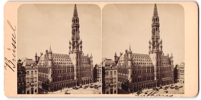 vue stéréoscopique-Photo Photographe inconnu,  vue de Bruxelles, Hotel de Ville