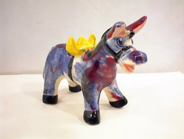 Vintage Mule Figurine Porcelain Ceramic Donkey Japan Blue Brown