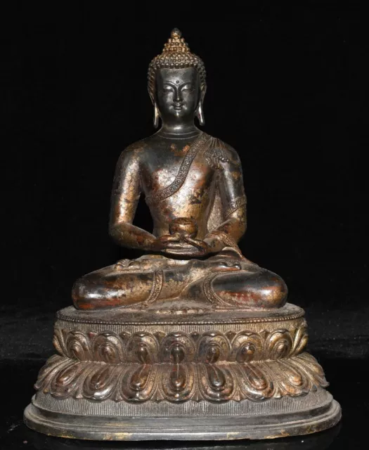 10" China old Tibet Tibetan Buddhism temple Bronze gilt Shakyamuni Buddha statue