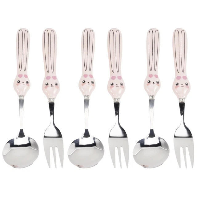 3x adorabili manici in ceramica cartoni animati set di posate cucchiaio e forchetta per bambini