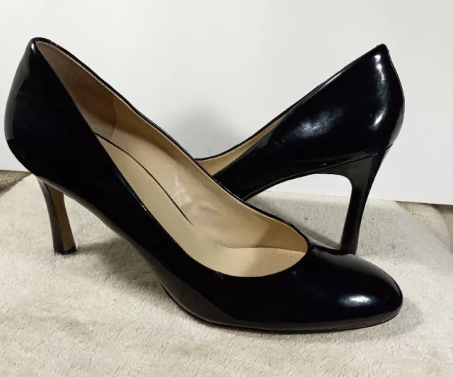 Nine West Shoes Black Patent Round Toe Pumps Heels Slip On Size 9.5M EUC