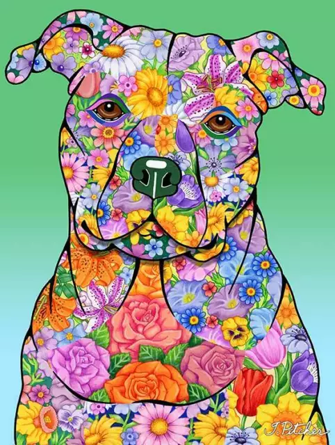 Flowers House Flag - Pit Bull Terrier 96093