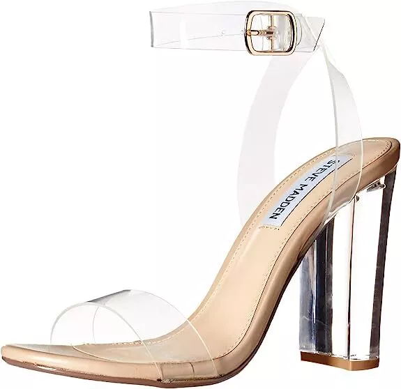 Steve Madden Camille Ankle Strap High Block Lucite Heeled Sandal Clear