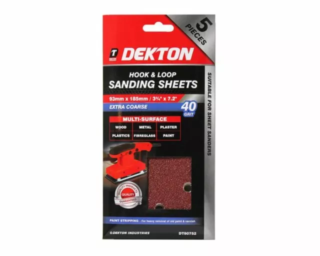 Dekton Hook And Loop Sanding Sheets 93mm x 185mm in 40,60,80,120 and Mixed Grit