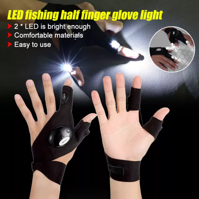 1Pair Finger Glove LED Light Flashlight Gloves Outdoor Rescue Night Fishing Lamp