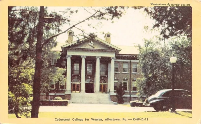 Allentown Pennsylvania~Cedarcrest College for Women~1940 Car~Kodachrome Postcard