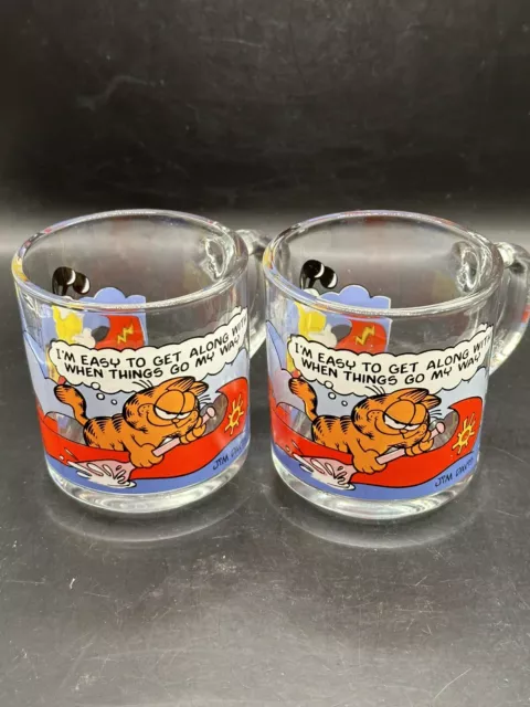 2-McDonald's 1978 Garfield Cat 3 1/2 in Glass Mug Cup United Feature Jim Davis