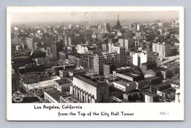 Downtown Los Angeles from City Hall Tower RPPC Vintage Frashers Photo ~1940s