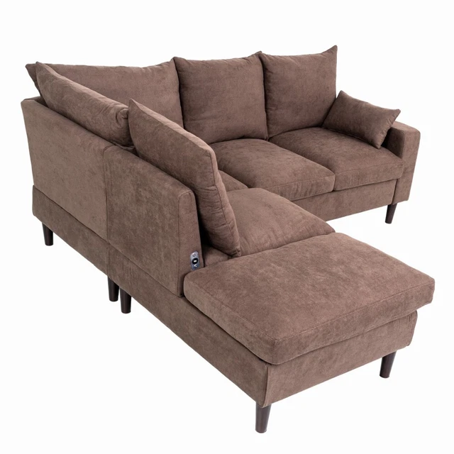 5 SEAT SECTIONAL Sofa Set Living Room L-Shaped Linen Fabric Couch w ...
