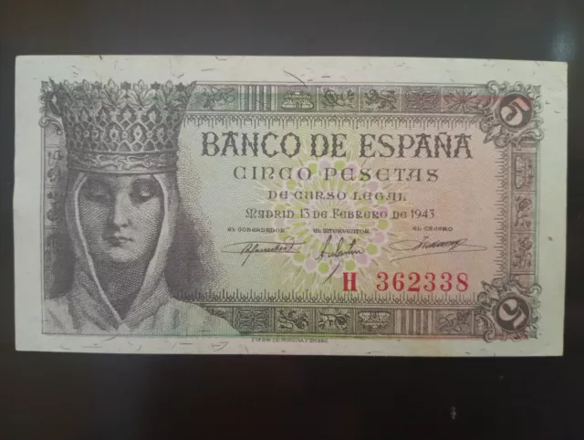 Billete de 5 pesetas 1943. Calidad EBC-.