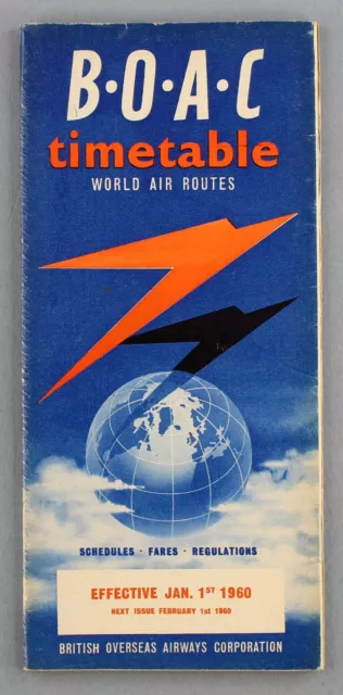 Boac Airline Timetable January 1960 Route Map B.o.a.c. Speedbird