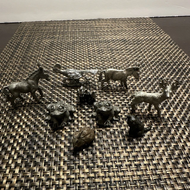 VTG. TINY MINIATURE Metal/Pewter Animal Figurines Lot of 9 Cat,Frogs
