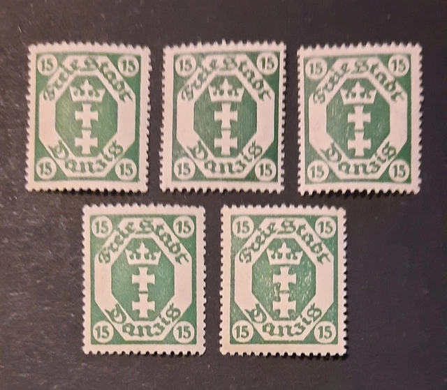 Danzig Kleines Staatswappen 5x Mi-Nr. 75 postfrisch, Artikelbeschreibung lesen!