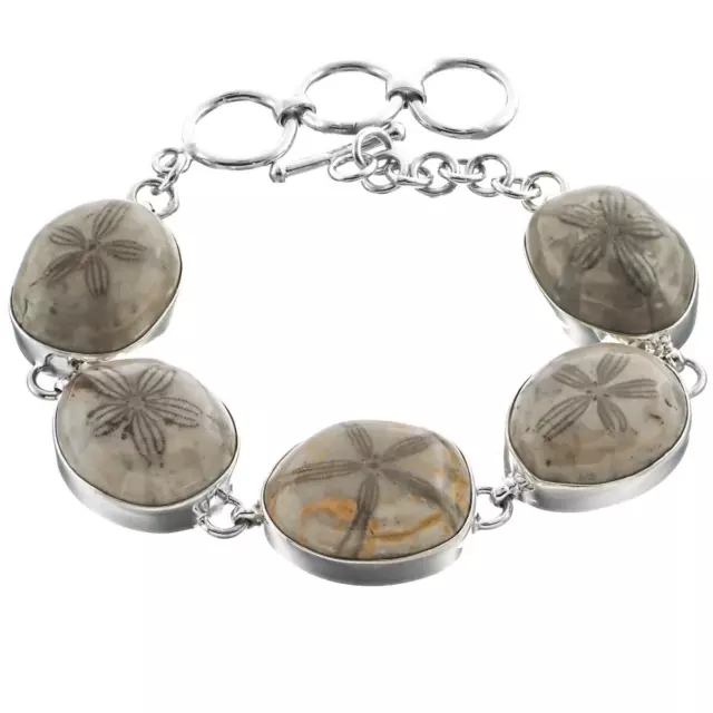 925 Sterling Silver Fossil Sand Dollar Sterling Adjustable Bracelet, 7"