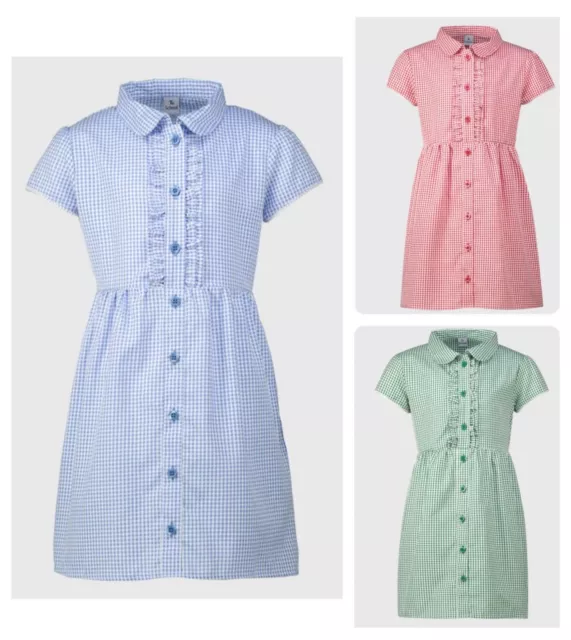 Gingham School Dress Checked Pinafore TU Blue Red Green Summer Frilly Uniform