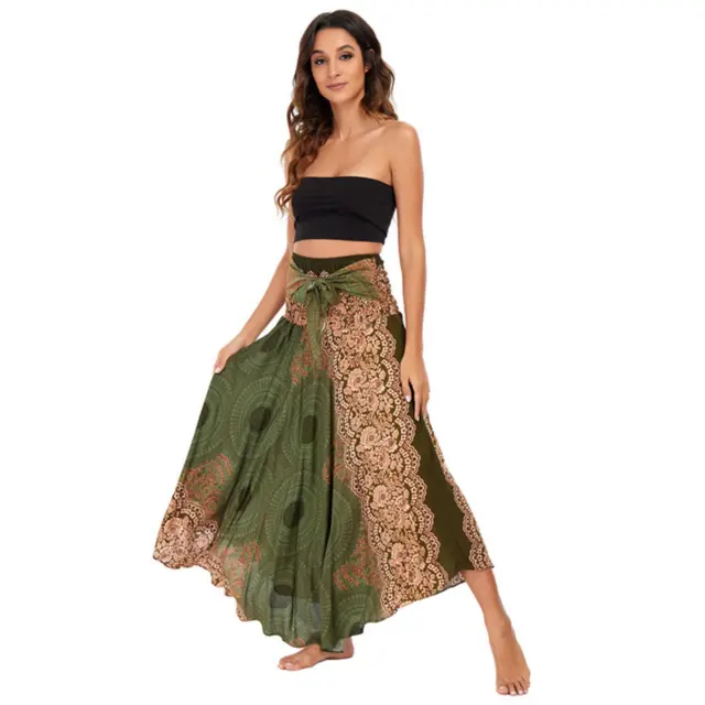 Long Boho Maxi Skirt Hippie Style Elastic Wrap Cover up Bohemian Printed High