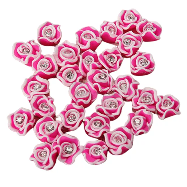 20pcs Nail Decals Fashion 3d Rose Flower Shiny Ceramic Nail Tips Light