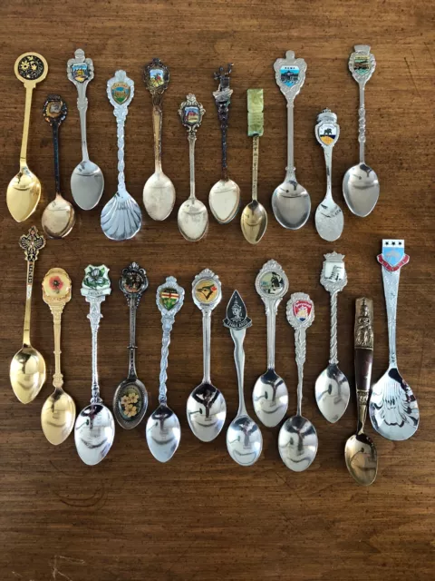 Lot of 23 Collectible Souvenir Spoons Global Locations - Enamel Silver Gold Tone