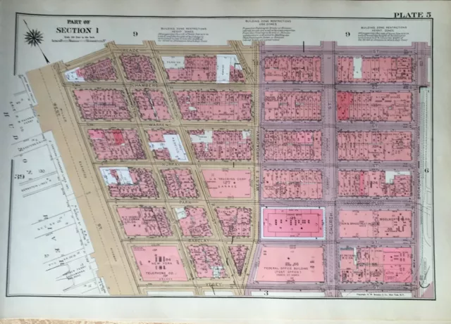 1955 Lower Manhattan Ny Brooklyn Bridge City Hall Gw Bromley 2 Sided Atlas Map